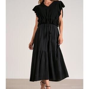 Elan The Aurora Dress Black Midi Dress w/Black over sweater vest Size S